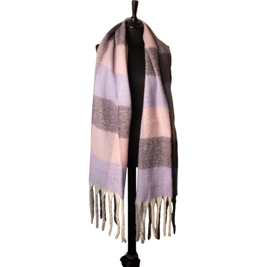 Pink, Lilac & Purple Checked Chunky Winter Scarf