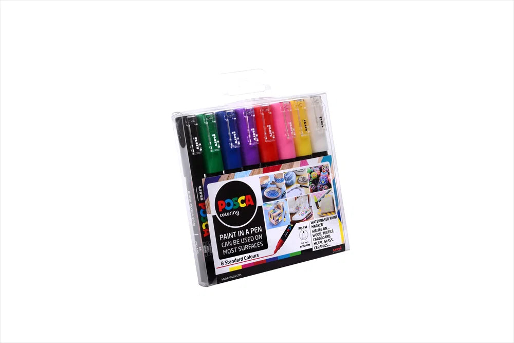 Uni Posca Paint Marker Extra Fine 0.7 - 1mm Bullet Tip - PC-1M, 8 Colour Set