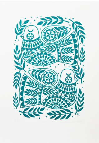 Turquoise Doves Print by Karoline Rerrie