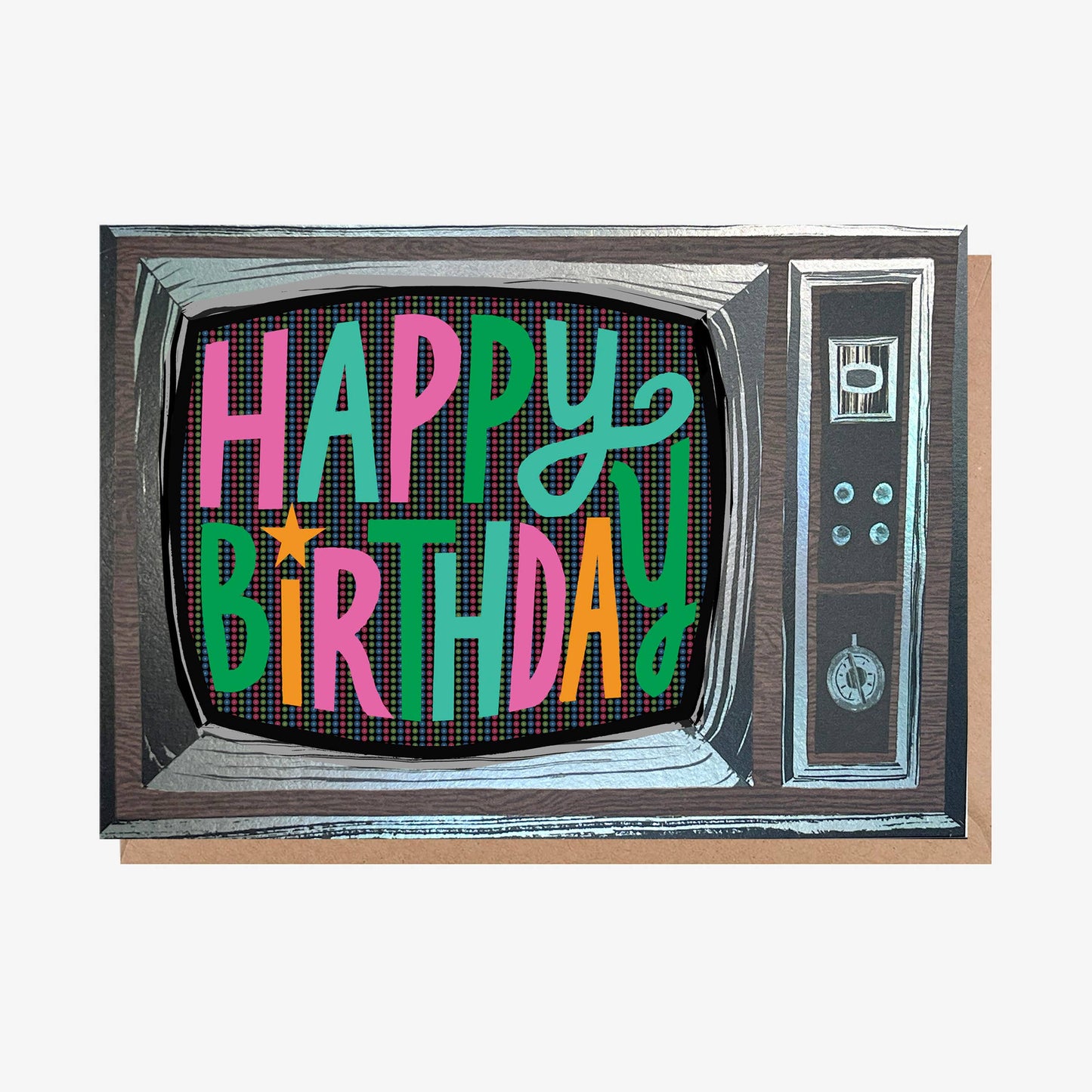 Greeting Card - "Happy Birthday" Retro Tv (Foil Finish)