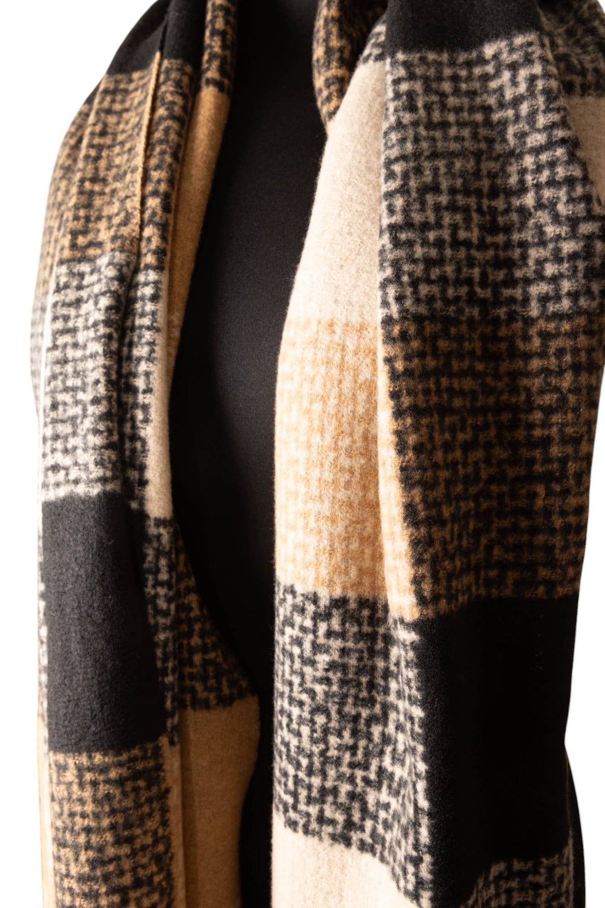 Black, Tan and White Checked Winter Scarf SW811