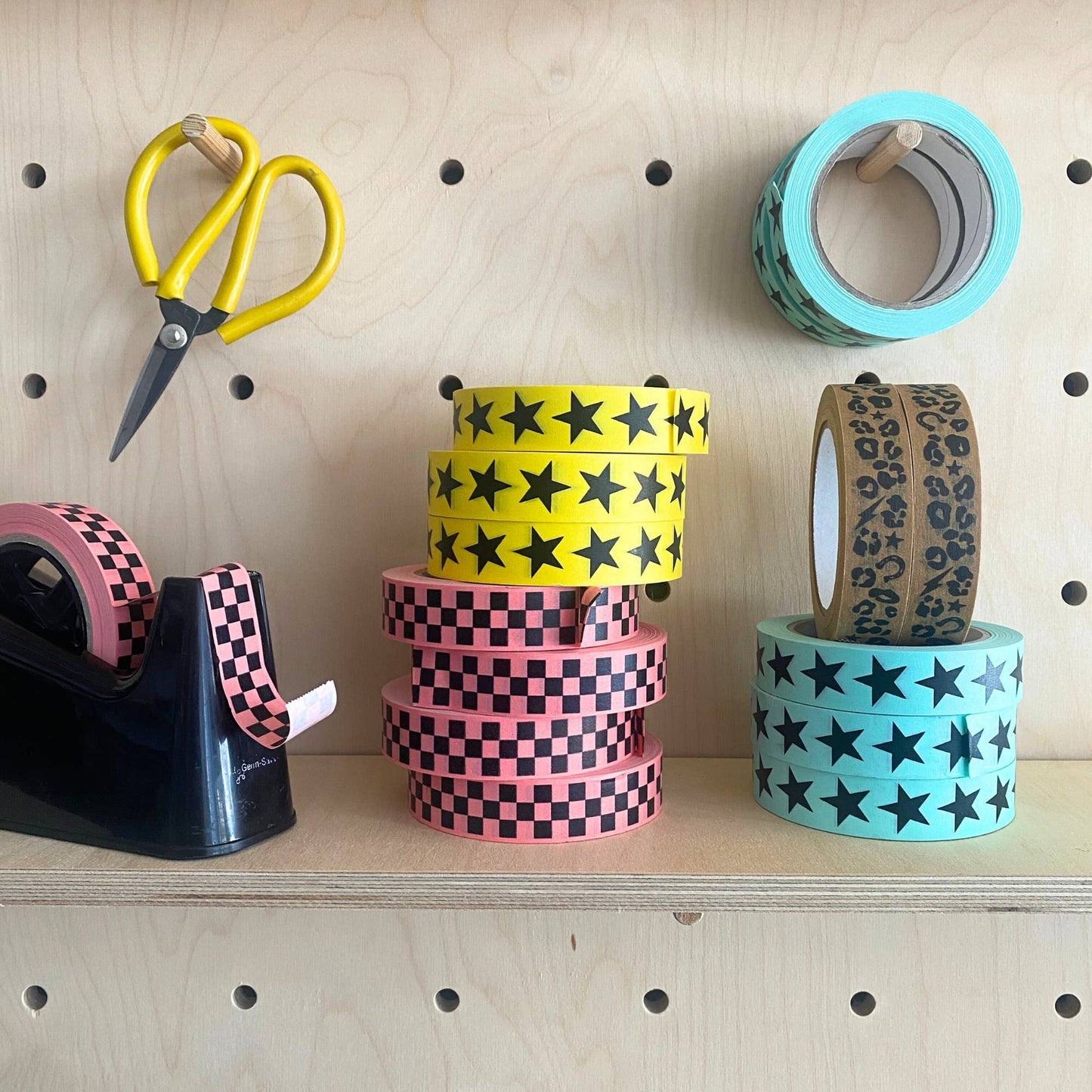 Eco Paper Adhesive Tape with Turquoise & Black Star Print