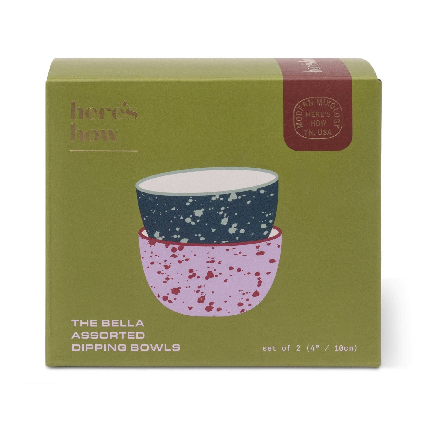 Here's How The Bella Dipping Bowls - Set of 2 - Navy & Lilac Splatter