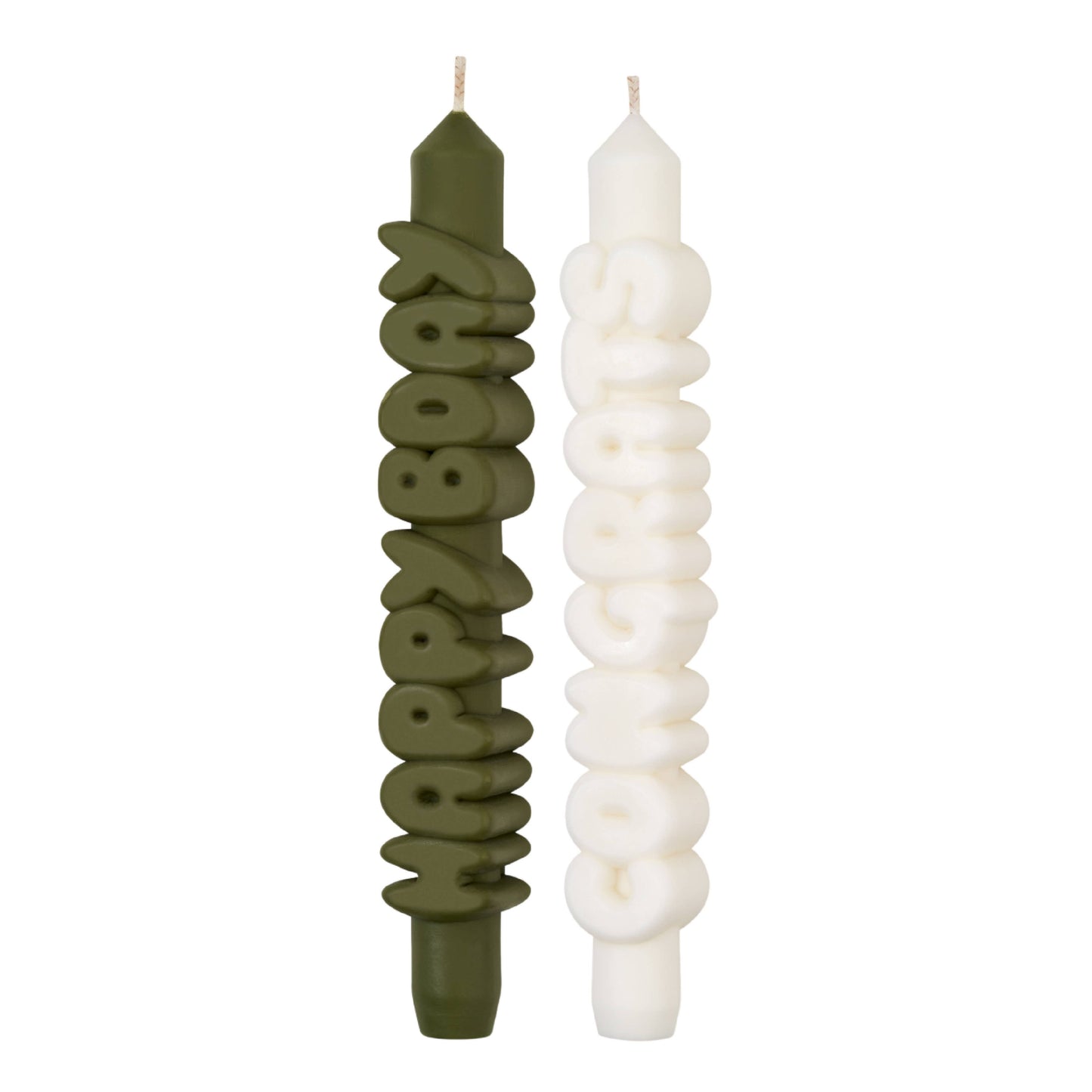 CandleHand Taper Candle Set | Happy Birthday Green & White