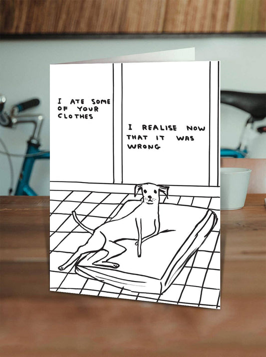 Funny David Shrigley Greetings Card - Ate Your Clothes