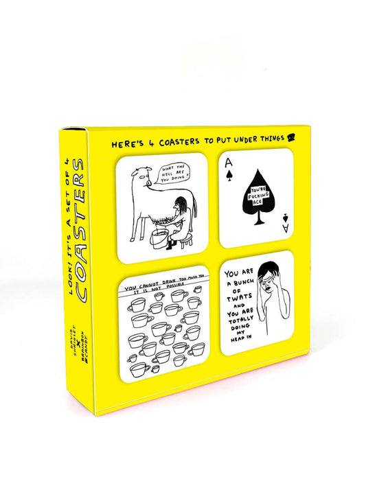 Funny Gift - Pack of 4 Coasters (DSBOX09) by David Shrigley