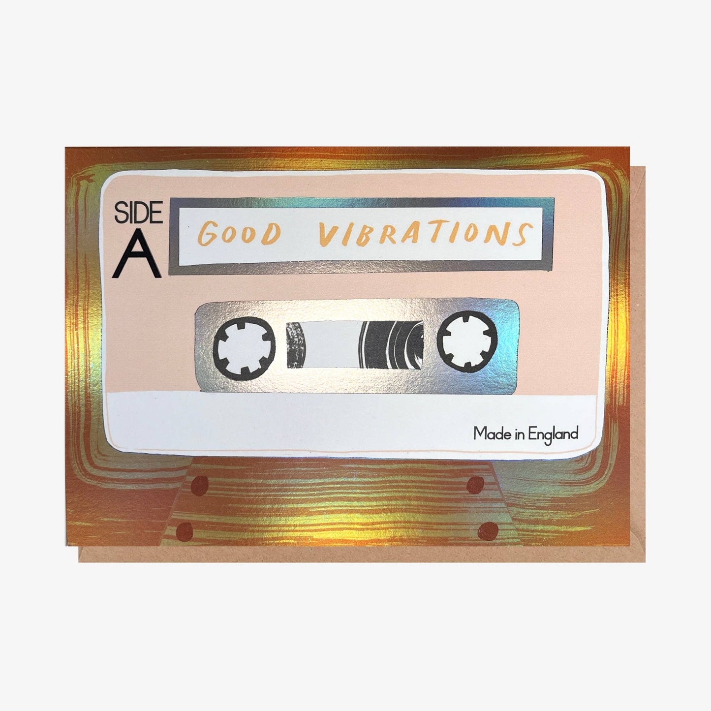 Greeting Card With Orange Cassette Tape Design Foil Finish