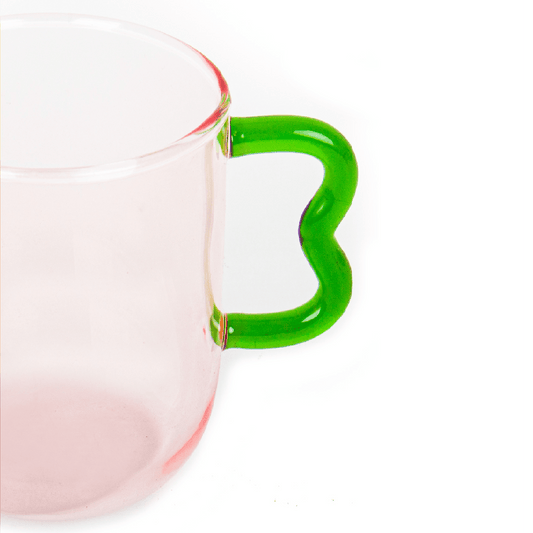 Helio Ferretti Wave Handled Glass Mug - Pink & Green