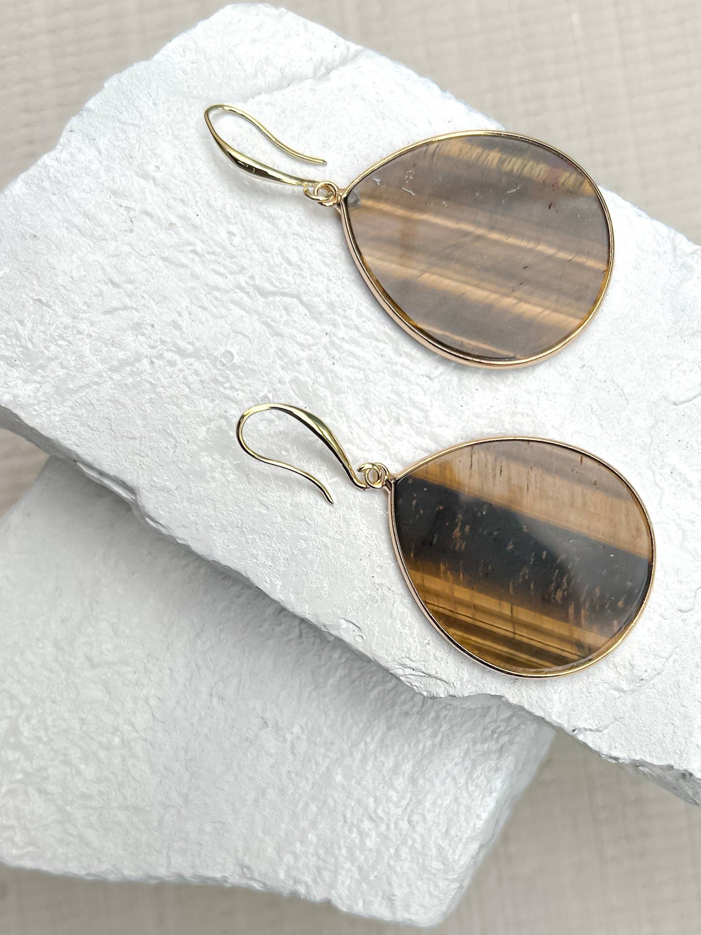 Tiger's Eye Drop Gold Plated Earrings