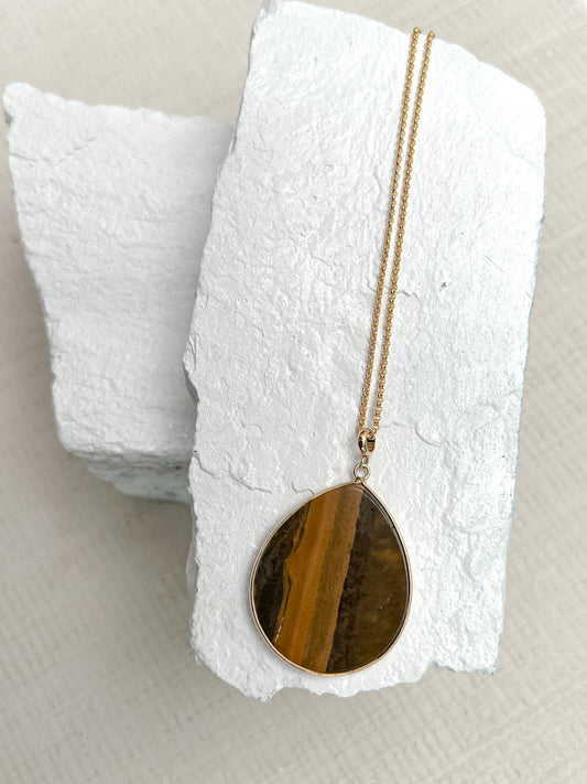 Tiger's Eye Drop Gold Plated Necklace