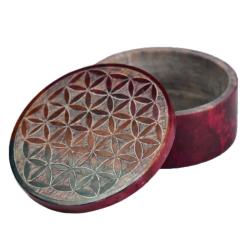 Round soapstone trinket box with mandala design