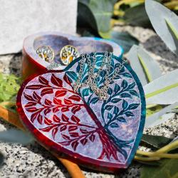 Heart shaped soapstone trinket box tree of life design
