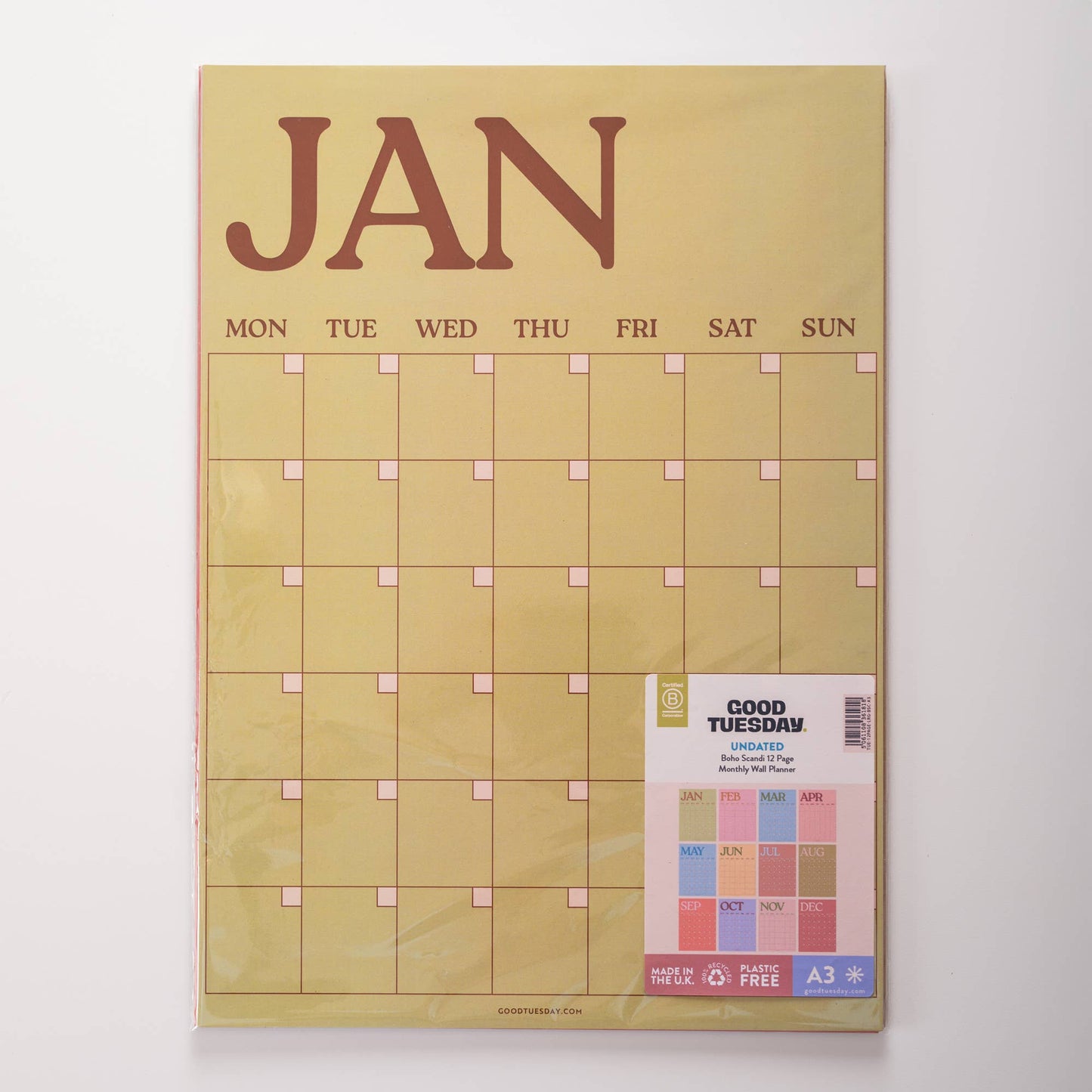 Large Monthly Undated A3 Wall Planner | 12 Pages | Boho Scandi
