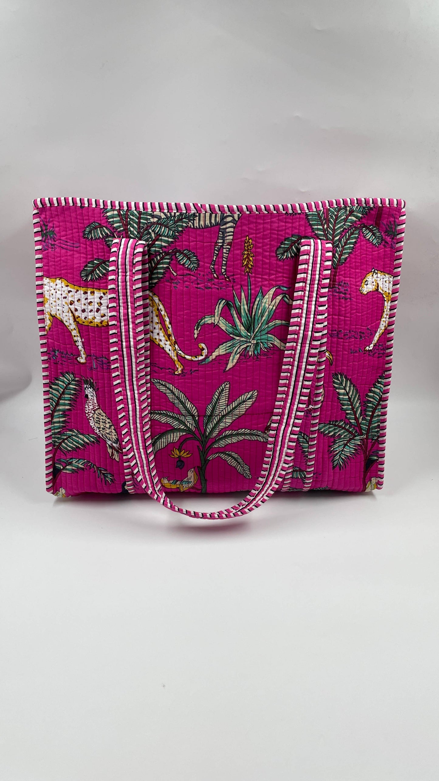 100% Cotton Kantha Quilted Boho Animal Reversible Tote Bag 