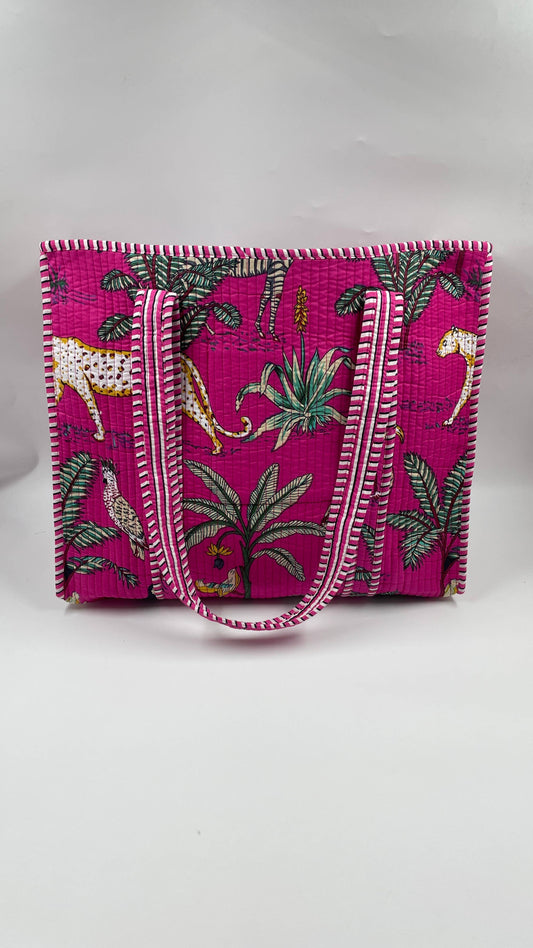 100% Cotton Kantha Quilted Boho Animal Reversible Tote Bag 