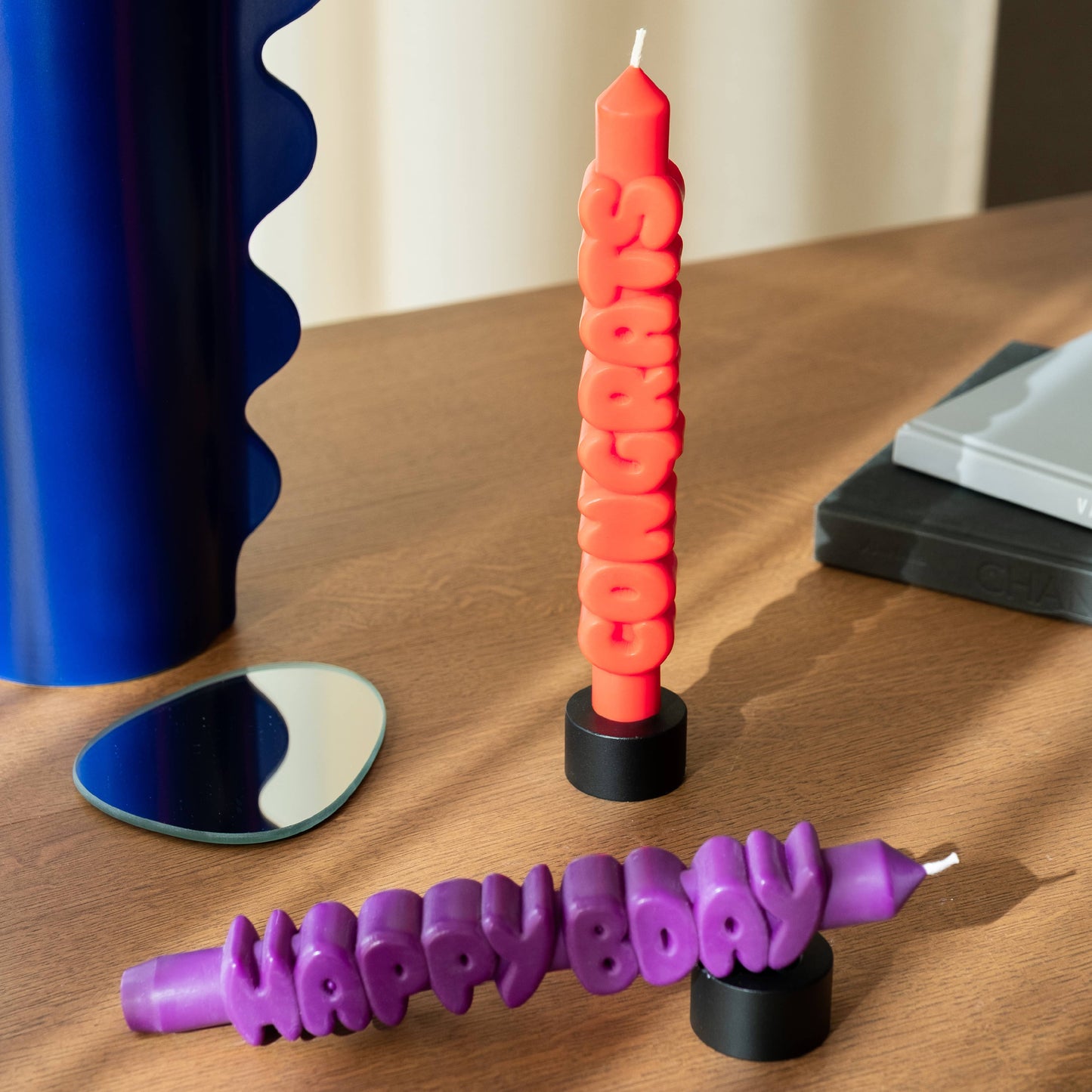 CandleHand Taper Candle Set | Happy Birthday Indigo & Orange