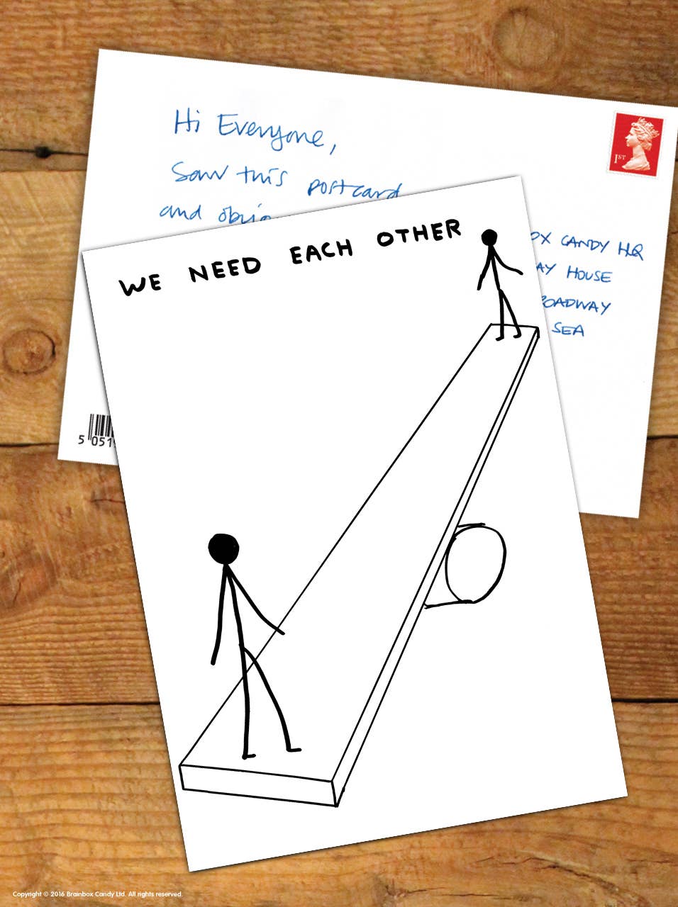 Funny A6 Art Postcard By David Shrigley - We Need Each Other