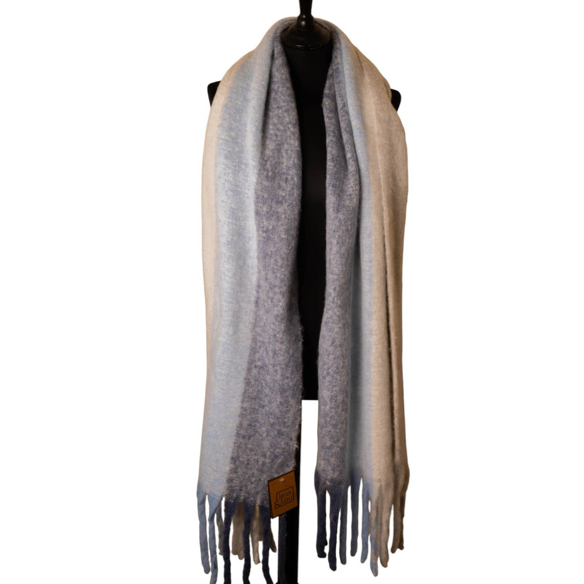 Grey & Blues Striped Chunky Winter Scarf SW762