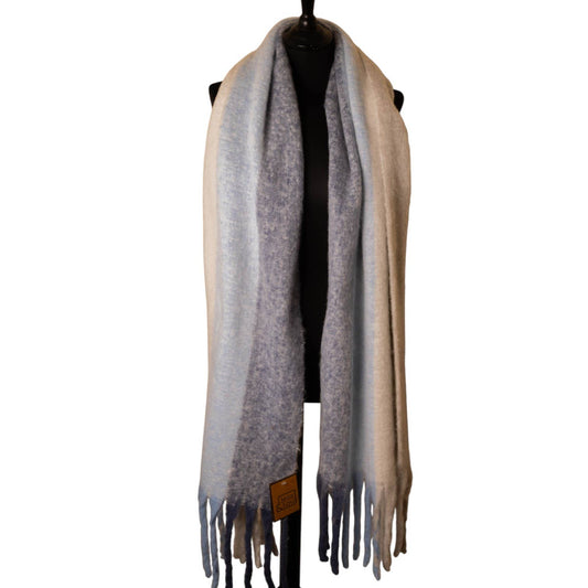Grey & Blues Striped Chunky Winter Scarf
