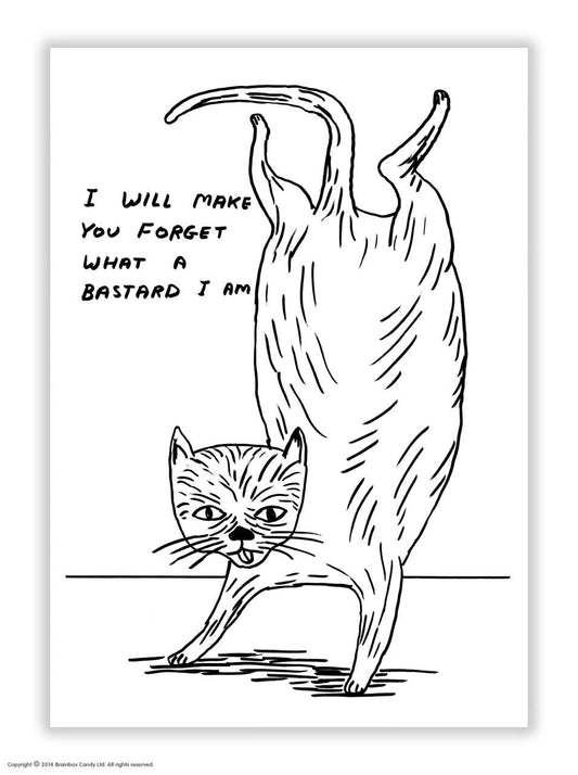 Funny A6 Art Postcard By David Shrigley - Bastard Cat