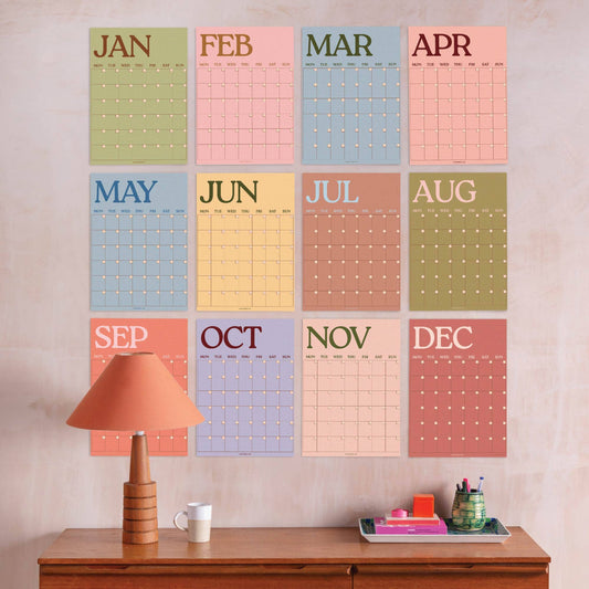 Large Monthly Undated A3 Wall Planner | 12 Pages | Boho Scandi