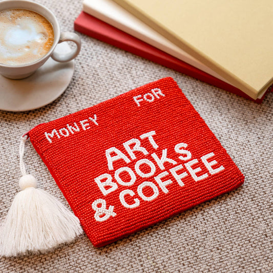 Helio Ferretti Medium Pouch Arts Books & Coffee Beaded Pouch