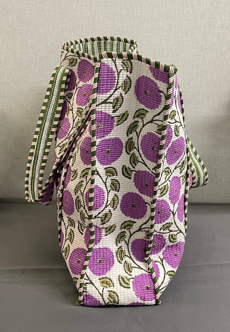 100% Cotton Kantha Quilted Boho Reversible Floral Tote Bag