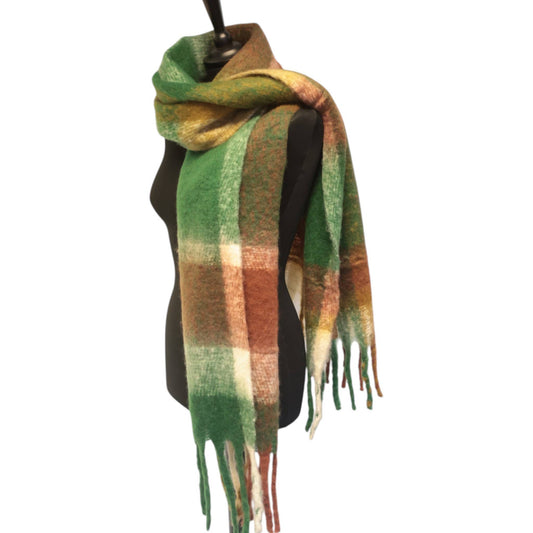 Forest Green & Mahogany Checked Chunky Winter Scarf SW830