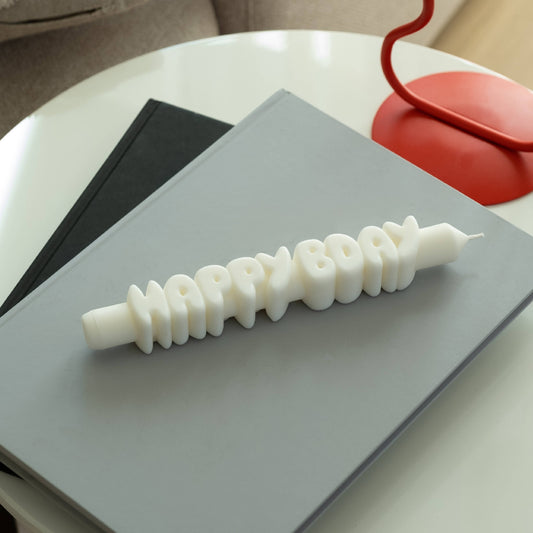 CandleHand Taper candle - HAPPY BDAY - White