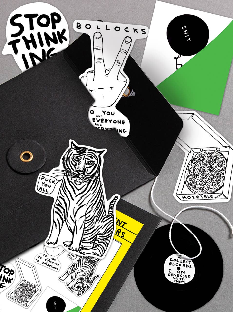 Funny Gift - David Shrigley Stickers - 6 Designs - Pack 3
