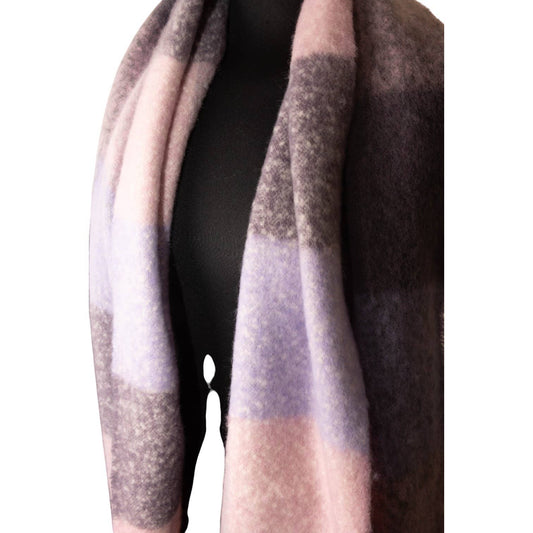 Pink, Lilac & Purple Checked Chunky Winter Scarf