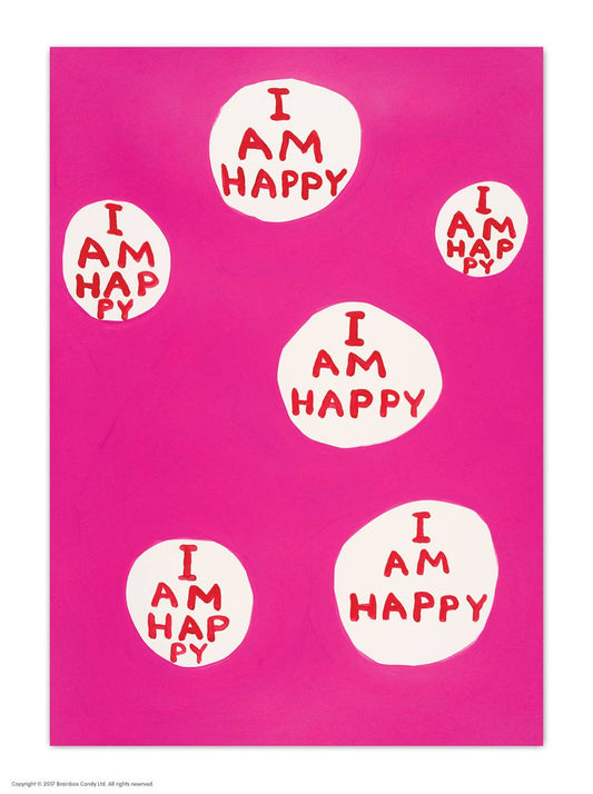 Funny A6 Art Postcard By David Shrigley - I Am Happy
