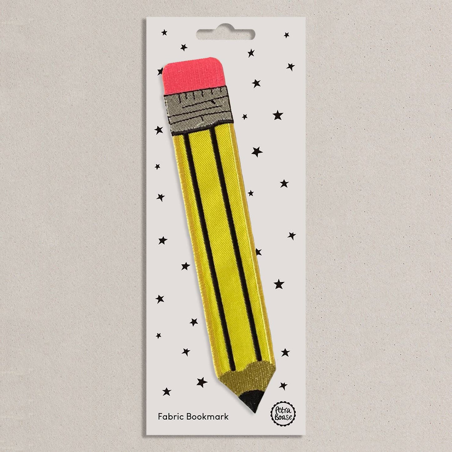 Yellow Retro Pencil | Embroidered Fabric Bookmark