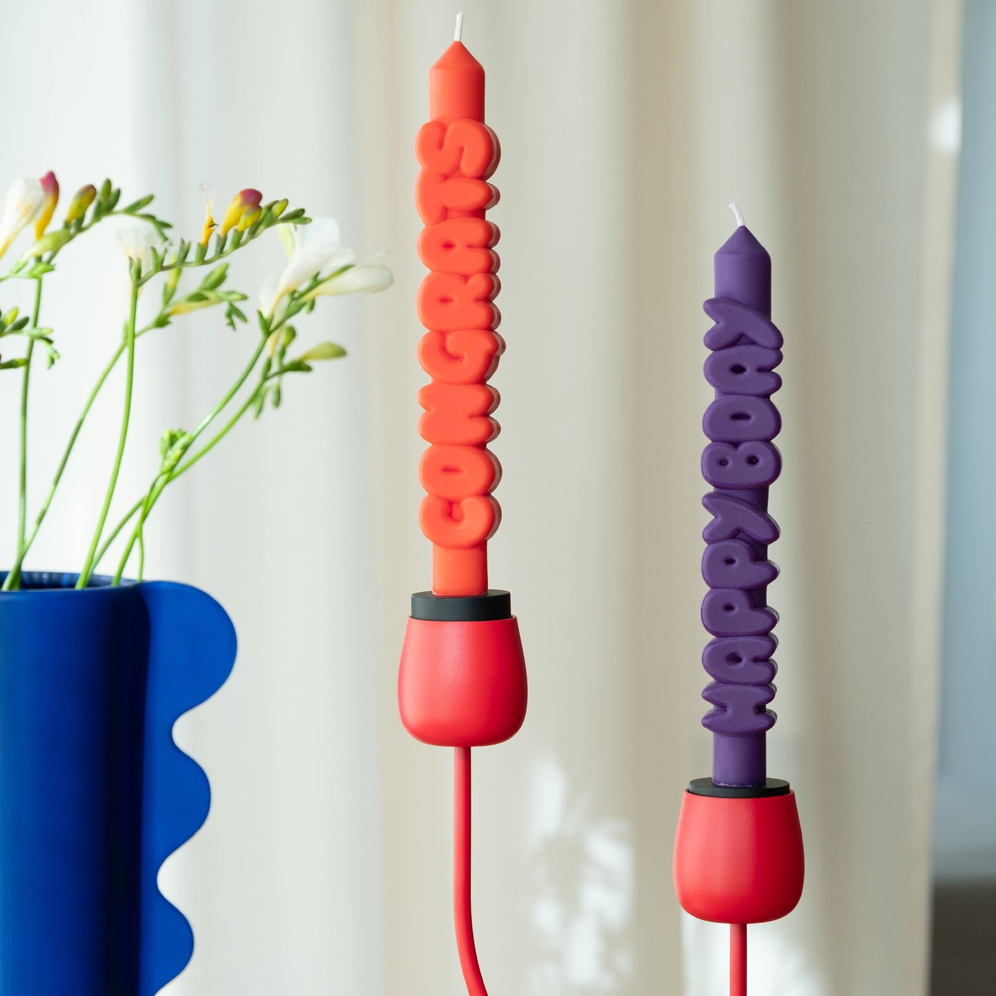 CandleHand Taper Candle Set | Happy Birthday Indigo & Orange
