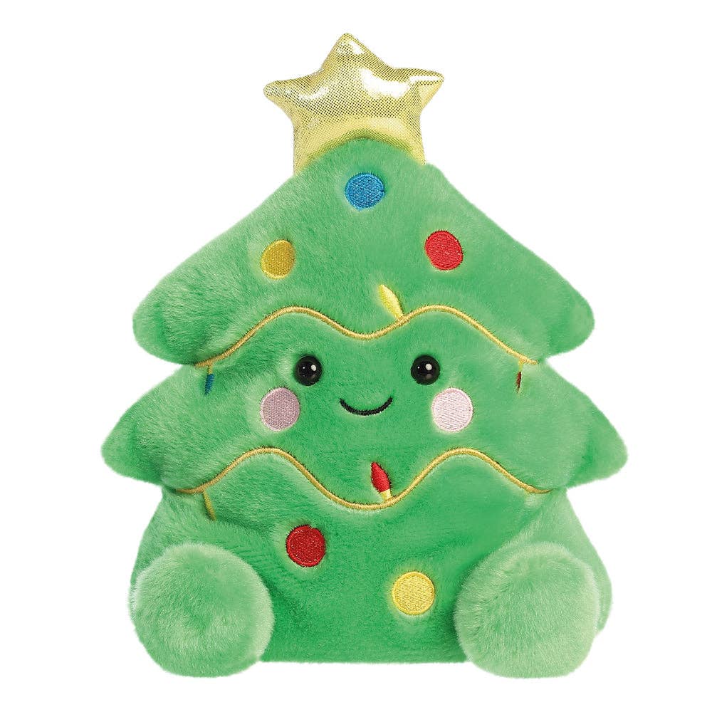 Palm Pals Douglas Christmas Tree plush .Christmas tree toy with a star on top and colorful lights on a white background