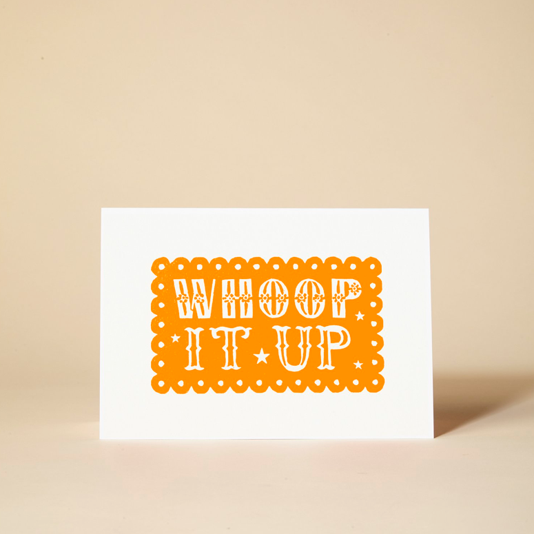 WHOOP IT UP Linocut Greeting Card