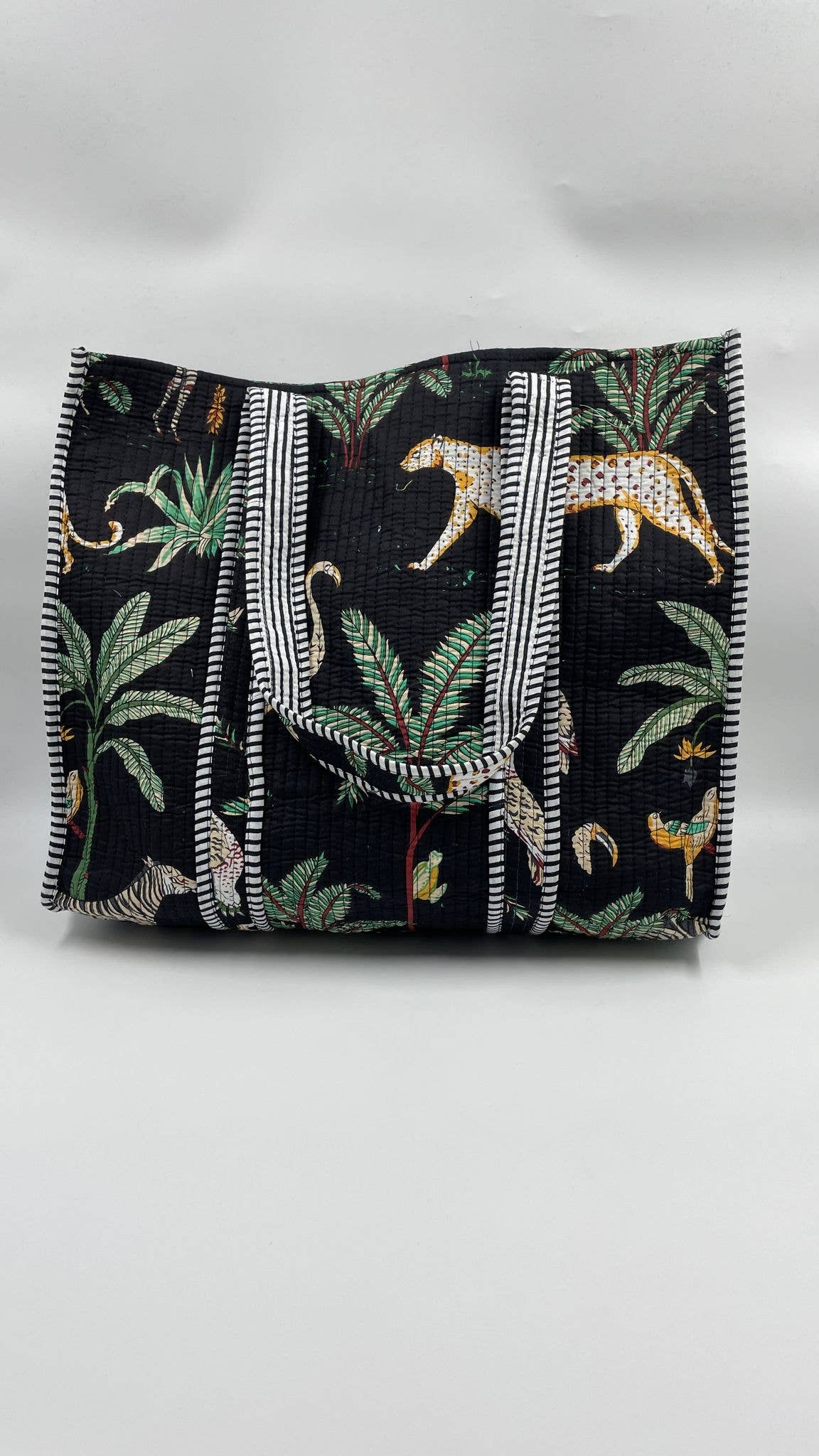 100% Cotton Kantha Quilted Boho Animal Reversible Navy tote