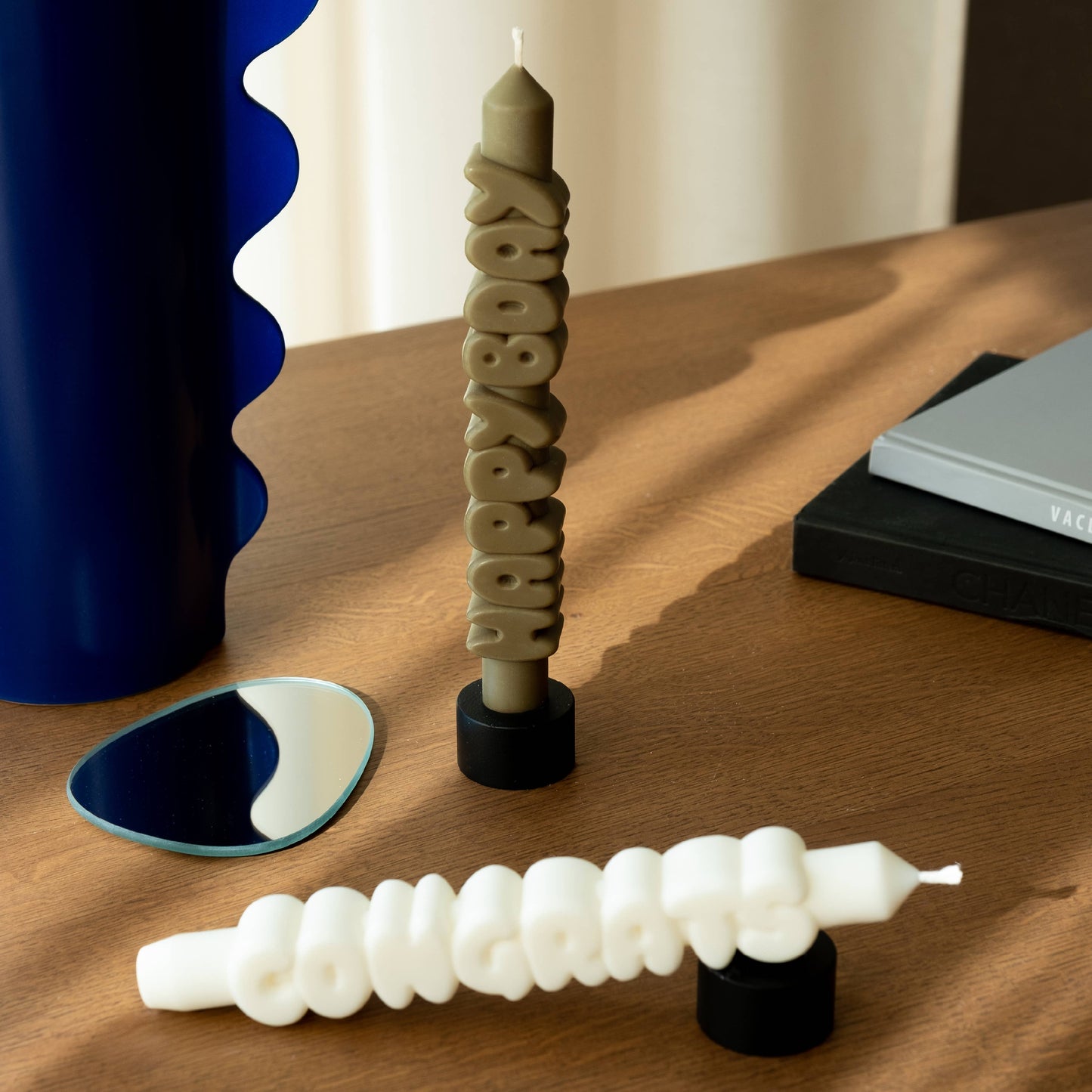 CandleHand Taper Candle Set | Happy Birthday Green & White