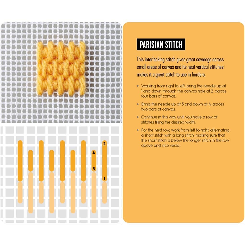 Needlepoint: A modern stitch directory in 50 cards