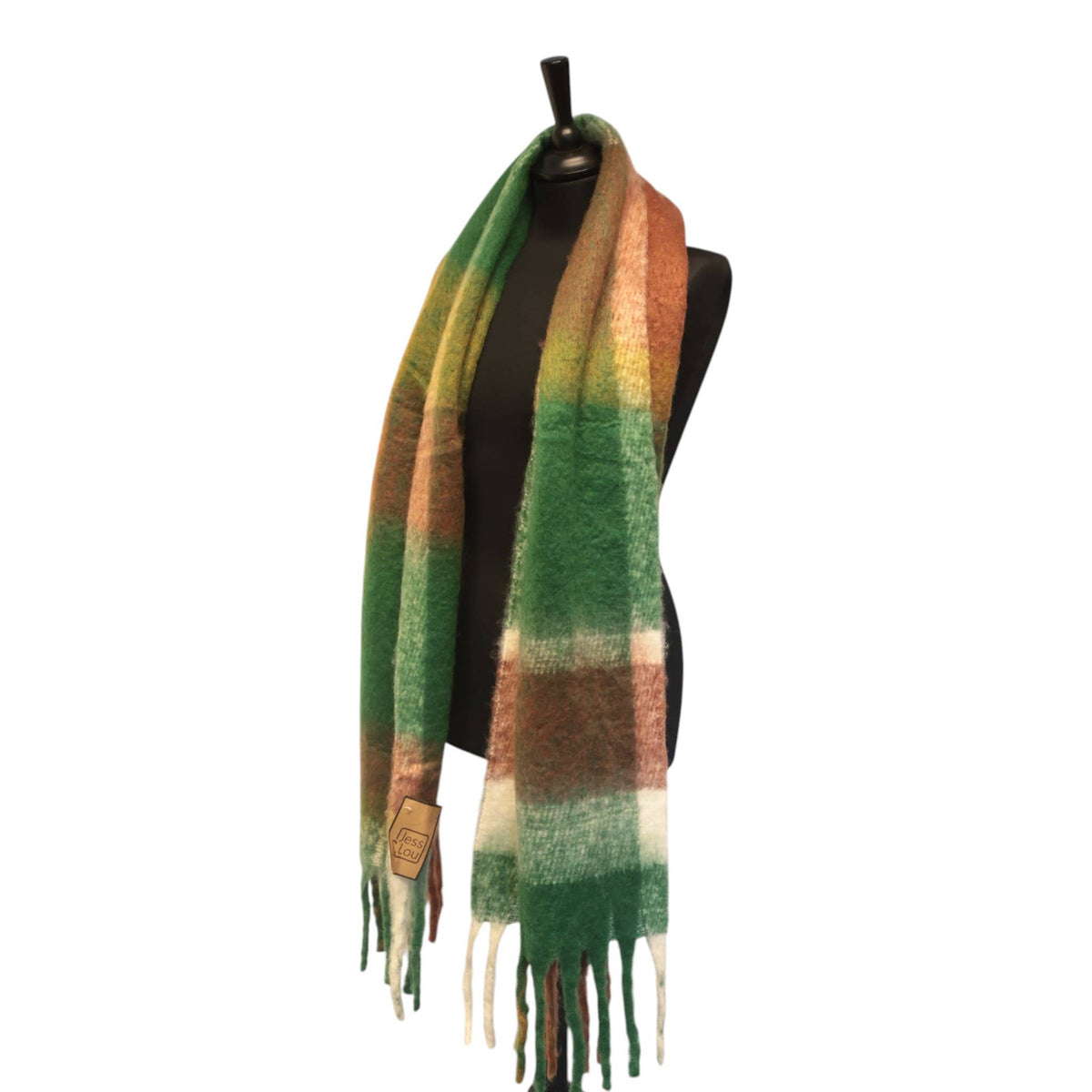 Forest Green & Mahogany Checked Chunky Winter Scarf SW830