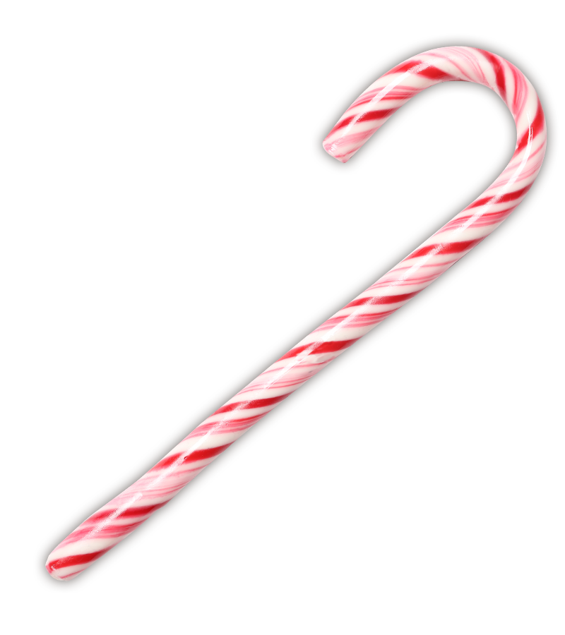 A classic peppermint candy cane with a red and white spiral stripe pattern.