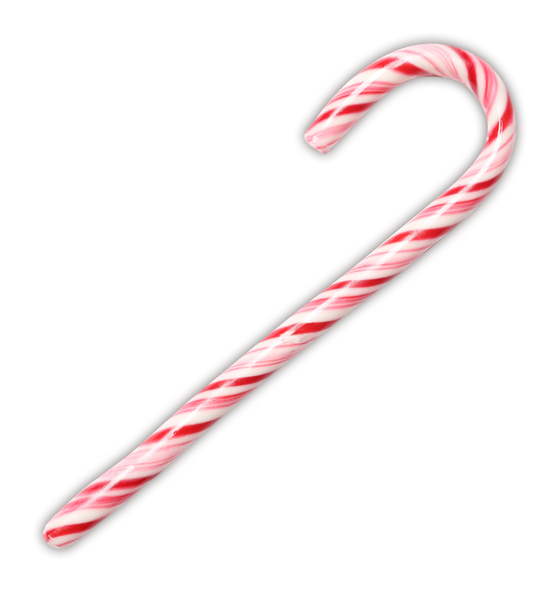 A classic peppermint candy cane with a red and white spiral stripe pattern.