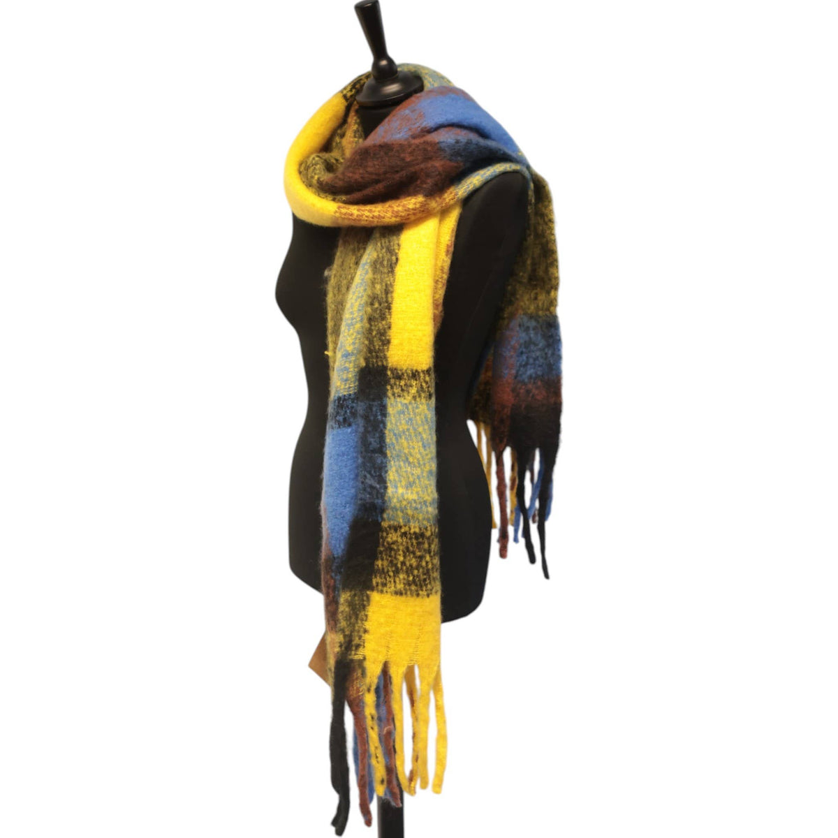 Mustard & Blue Checked Chunky Winter Scarf SW831