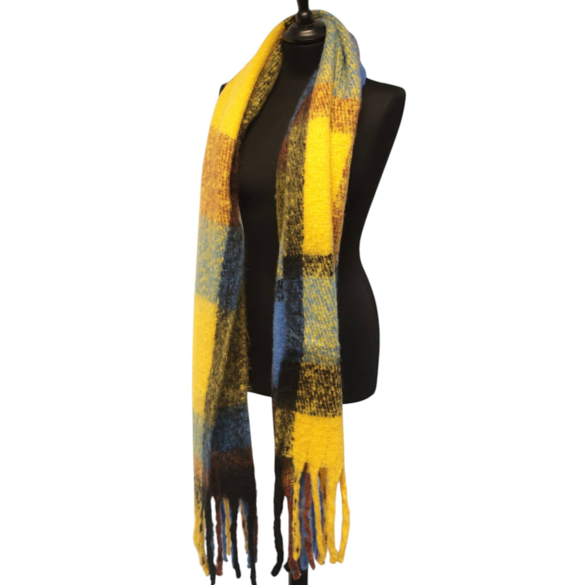 Mustard & Blue Checked Chunky Winter Scarf SW831