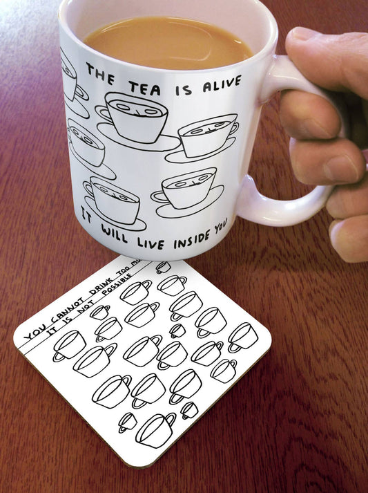Funny Gift David Shrigley Coaster - Too Much Tea