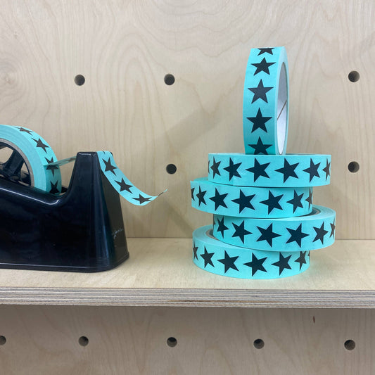 Eco Paper Adhesive Tape with Turquoise & Black Star Print