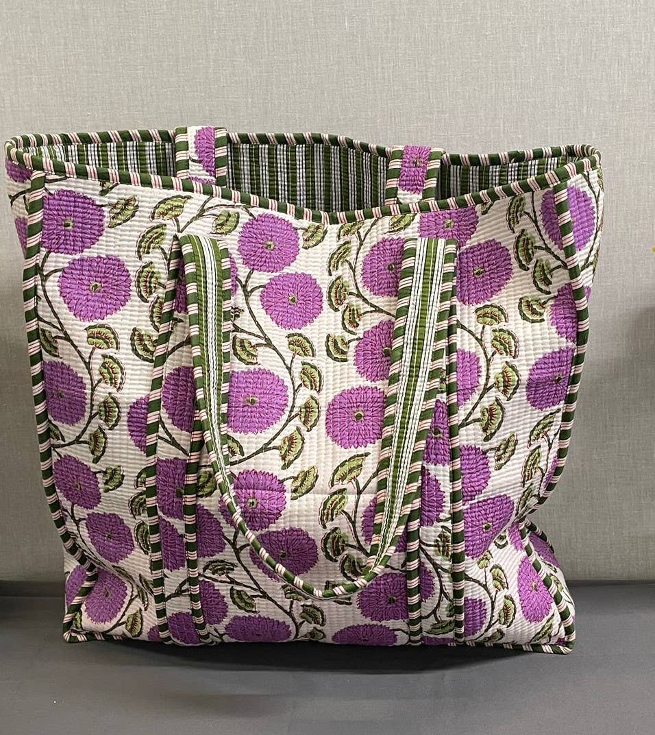 100% Cotton Kantha Quilted Boho Reversible Floral Tote Bag