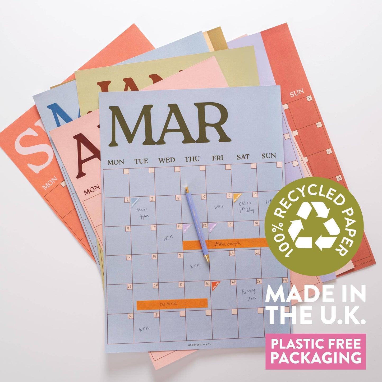 Large Monthly Undated A3 Wall Planner | 12 Pages | Boho Scandi