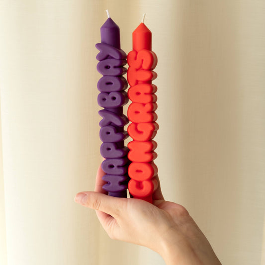 CandleHand Taper Candle Set | Happy Birthday Indigo & Orange