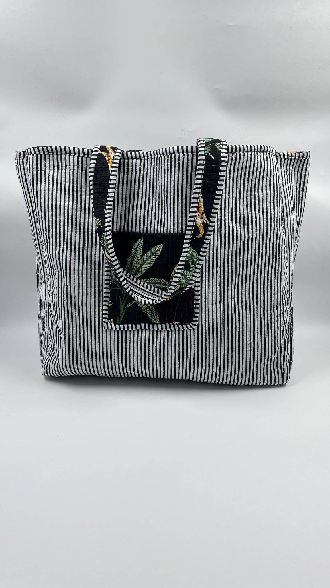 100% Cotton Kantha Quilted Boho Animal Reversible Navy tote